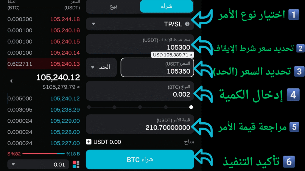 تنفيذ أمر TP/SL (جني الأرباح / وقف الخسارة)