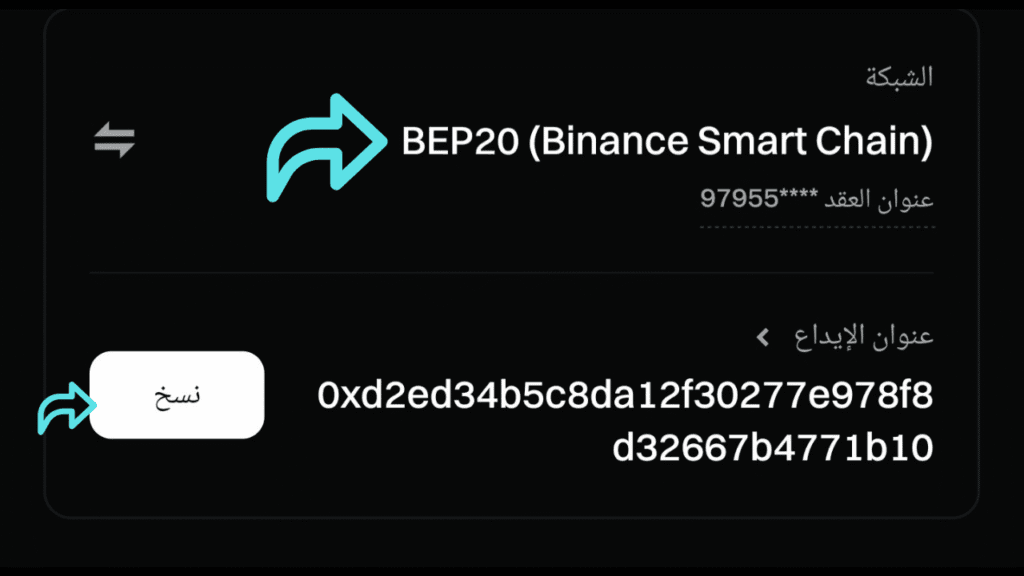 اختر الشبكة الصحيحة (مثل ERC20 أو TRC20 أو BEP20)